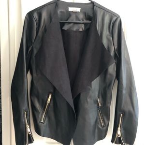 Draped Lapel Faux Leather Jacket